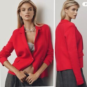 Maeve Anthropologie Lipstick Red Knit Blazer Cardigan Jacket - Size XL